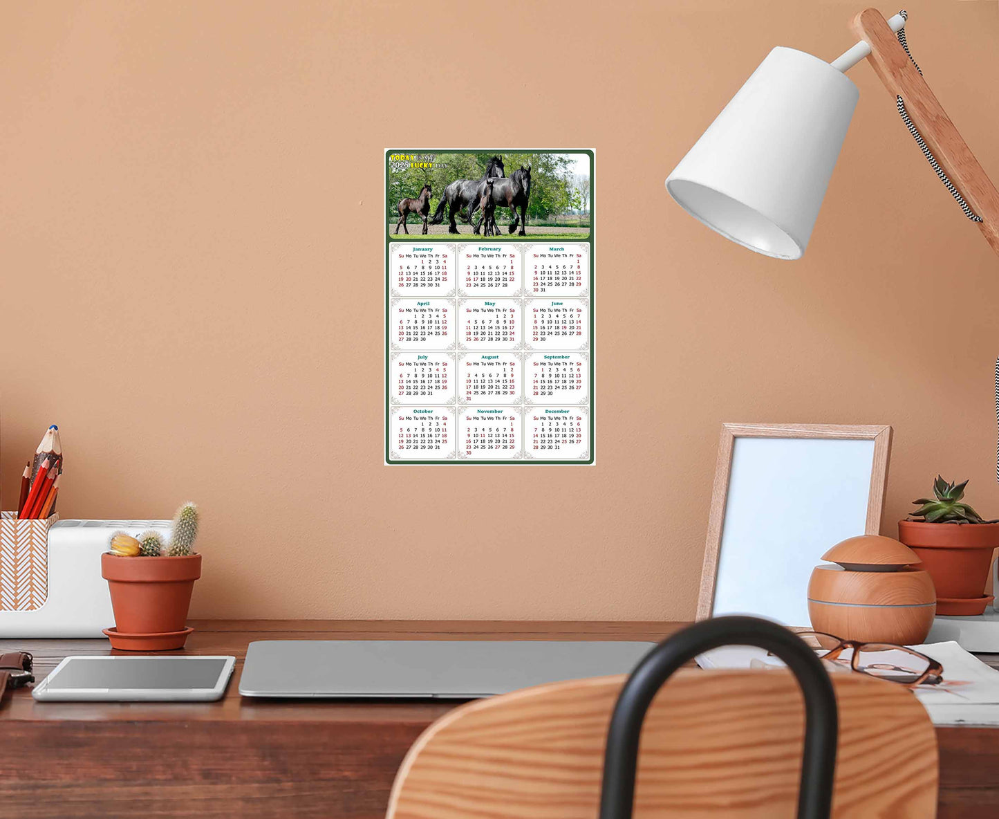 2025 Peel & Stick Calendar - Today is my Lucky Day Removable - Horses 05 (9"x 6")