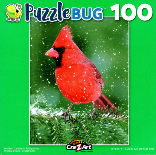 Northern Cardinal in Falling Snow - 100 Pieces Jigsaw Puzzle