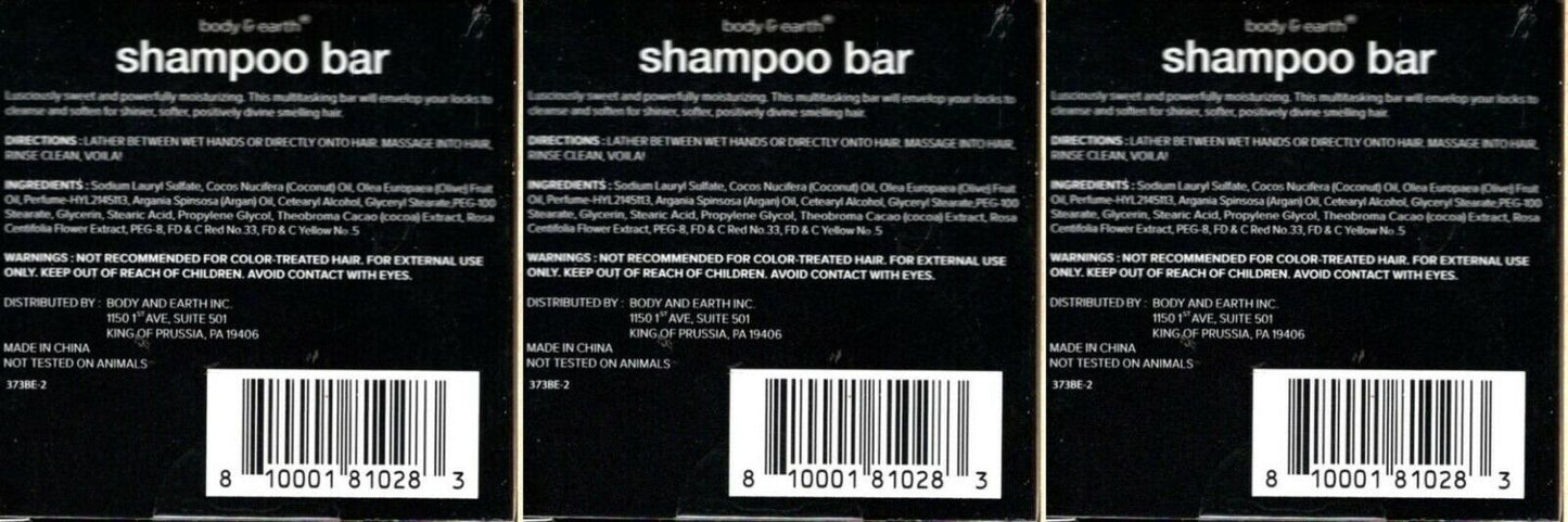 Body and Earth Shampoo Bar, Olive Oil & Coconut Oil 1.76oz (Set of 3)