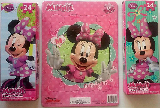 Disney Minnie Mouse 24 Piece Tower Puzzles & 16 Piece Board Puzzle Bundle Set