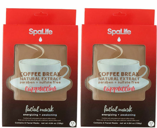 SpaLife 6 Pack Coffee Break Face Masks (Cappuccino) (Set of 2)