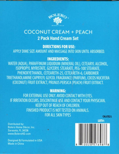 Coconut Cream + Peach Nourish + Hydrate Hand Cream 2 Pack Set Moisturize Set