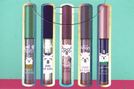 Pop Up Lip Gloss 5 Pack In Pop-up Magnetic Carry Case Llama/Unicorn - New In Box