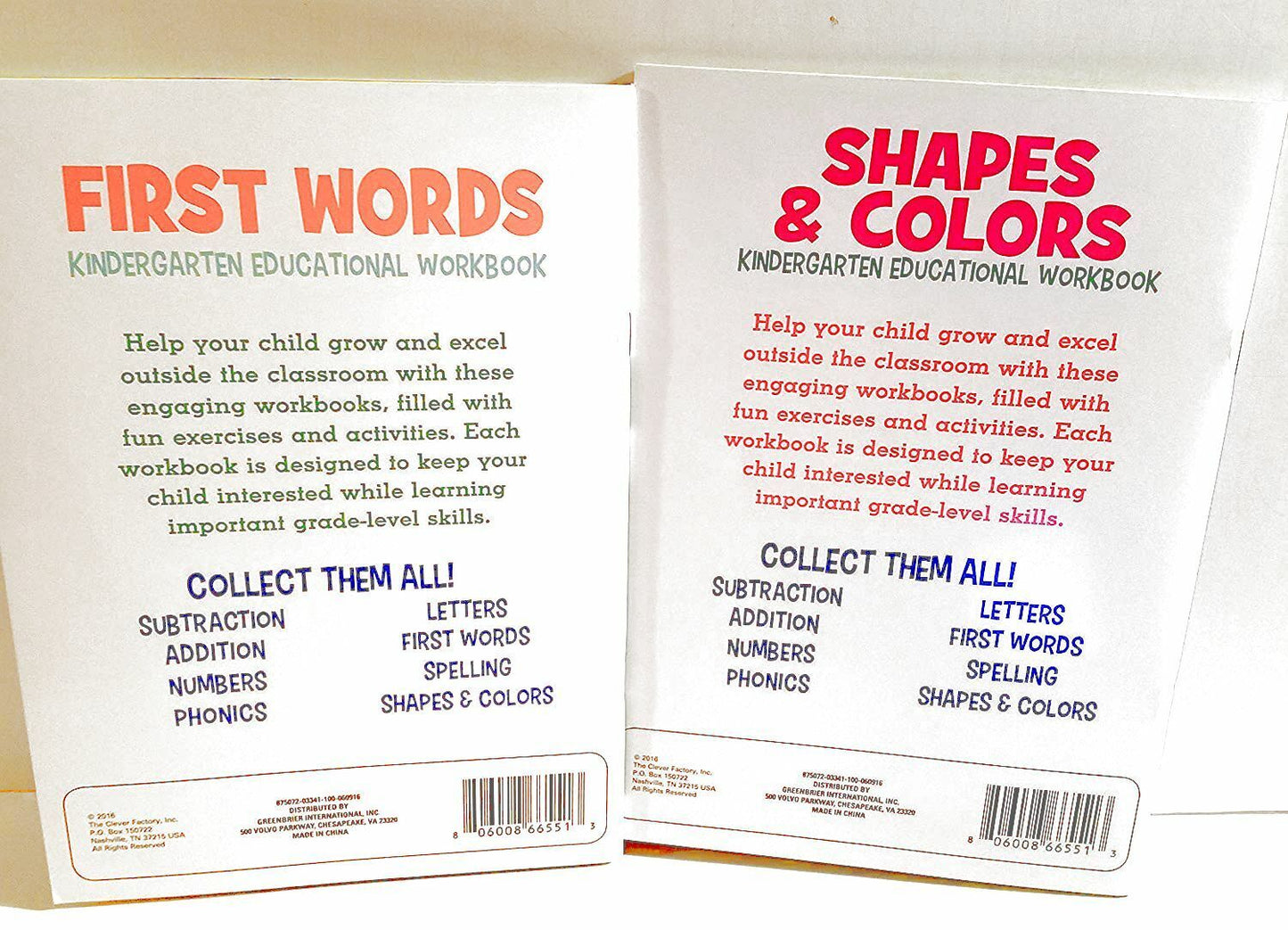 Two Kindergarten Educational Workbooks - Shapes and Colors, First Words