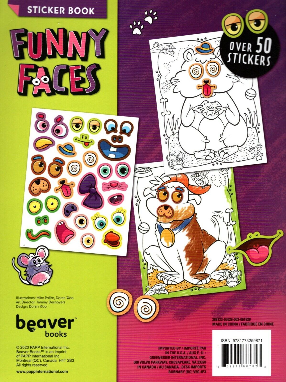 Funny Faces - Coloring Book - Over 50 Stickers - Pets