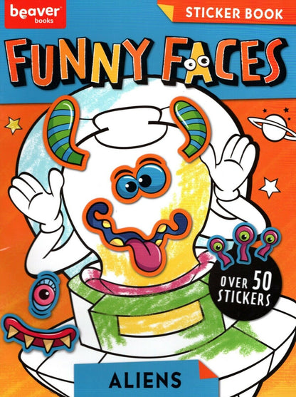 Funny Faces - Coloring Book - Over 50 Stickers - Aliens