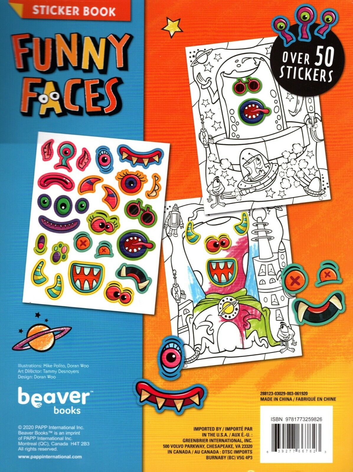 Funny Faces - Coloring Book - Over 50 Stickers - Aliens