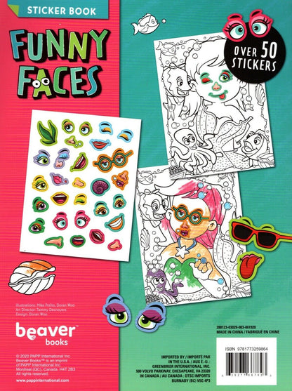 Funny Faces - Coloring Book - Over 50 Stickers - Mermaids