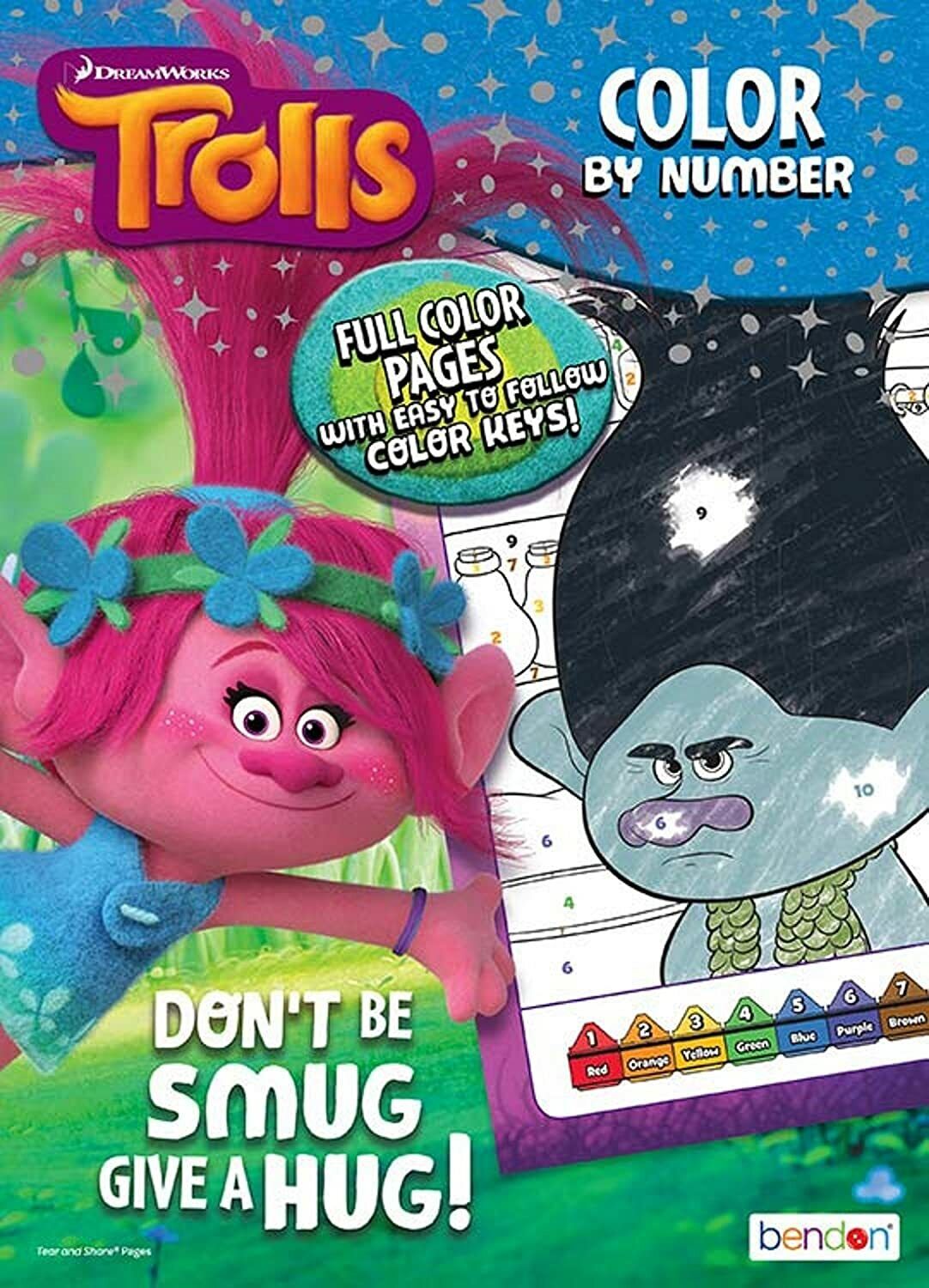 Bendon Trolls Don't Be Smug, Give a Hug 48-Page Color by Number Coloring Book