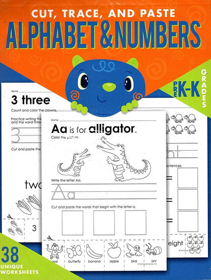 Cut, Trace, and Paste - Alphabet & Numbers - Reproducible Educational Workbook