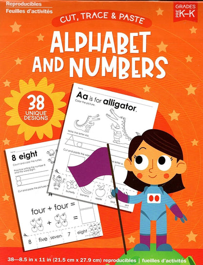 Cut, Trace, and Paste Alphabet & Numbers - Reproducible Educational Workbook