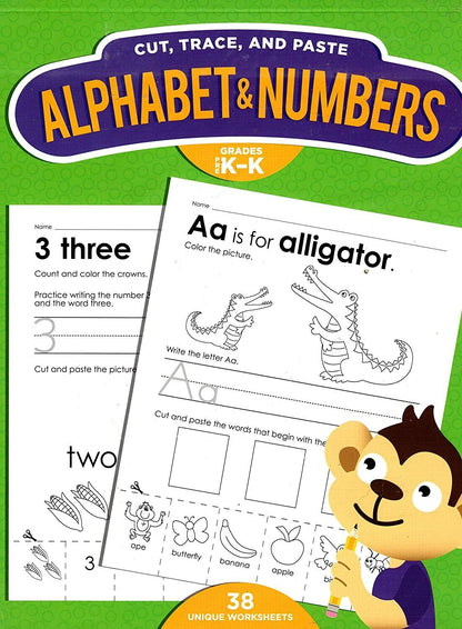 Cut, Trace, and Paste Alphabet & Numbers - Reproducible Educational Workbook