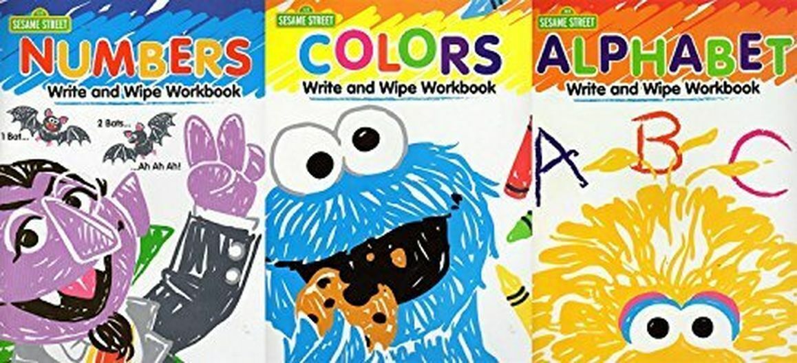 Sesame Street Write and Wipe Workbooks Set of 3: Colors, Alphabet and Numbers