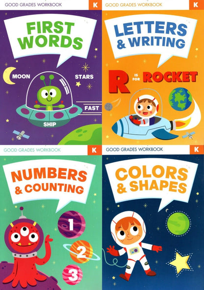 Workbooks Numbers & Counting, Colors & Shapes, Letters & Writing, First Words