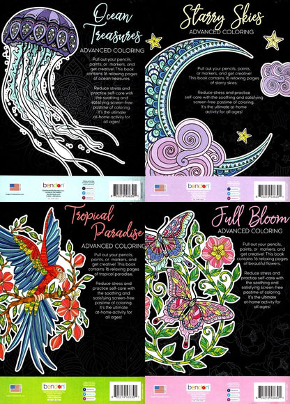 Starry Skies, Full Bloom, Ocean Treasures, Tropical Paradise - Coloring Book