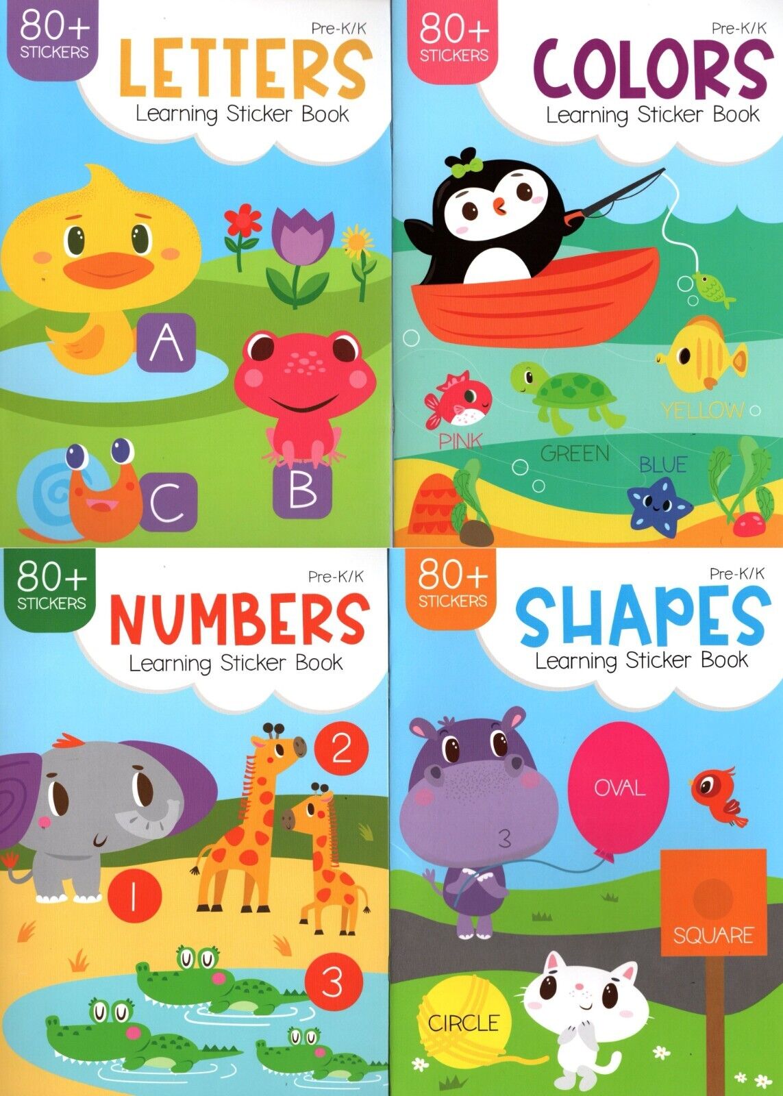 Colors, Letters, Numbers, Shapes with over 80 Sticker each Book - Sticker Books