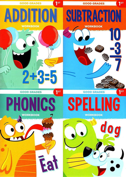 First Grade Educational Workbooks - Good Grades - Set of 4 Books - v6