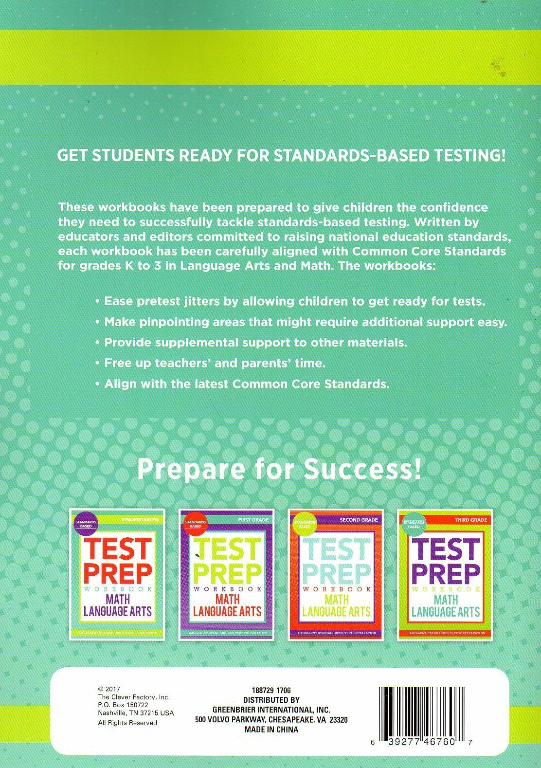 Kindergarten Grade Math & Language Arts Test Prep Workbook