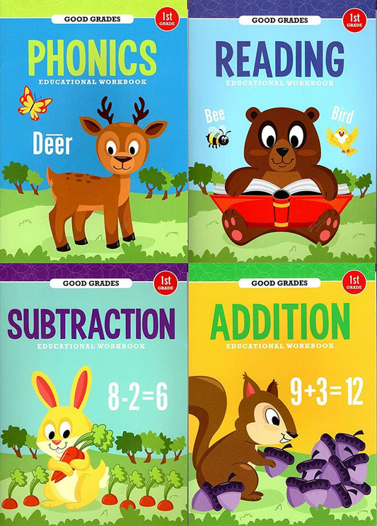 First Grade Educational Workbooks - Good Grades - Set of 4 Books - v4