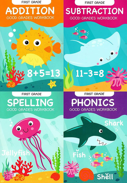 First Grade Educational Workbooks - Good Grades - Set of 4 Books - v4