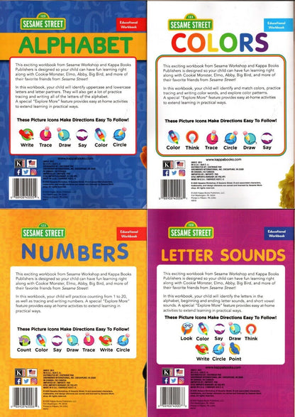 123 Sesame Street Kindergarten Educational Workbooks Set of 4 Book