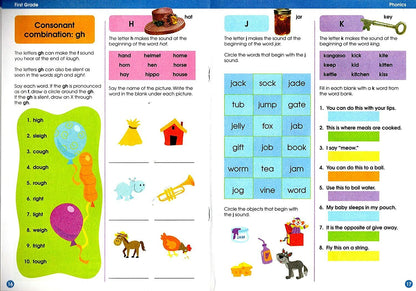 First Grade Educational Workbooks Spelling, Phonics, Addition, & Subtraction