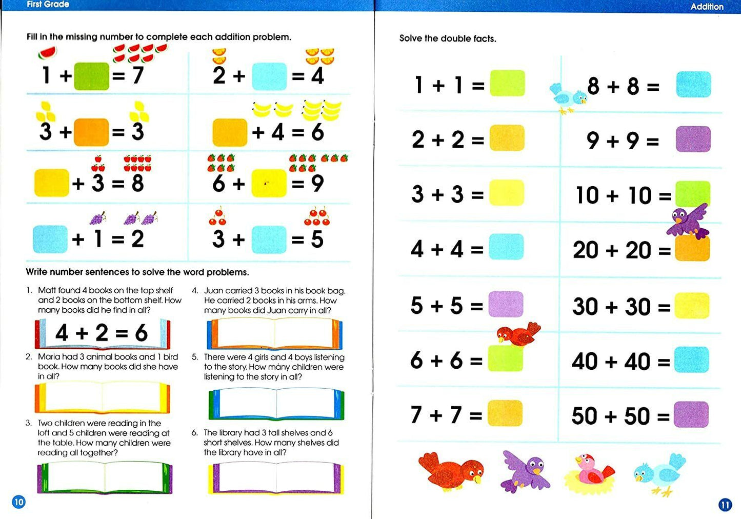 First Grade Educational Workbooks Spelling, Phonics, Addition, & Subtraction