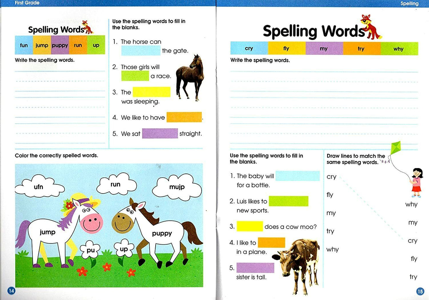 First Grade Educational Workbooks Spelling, Phonics, Addition, & Subtraction