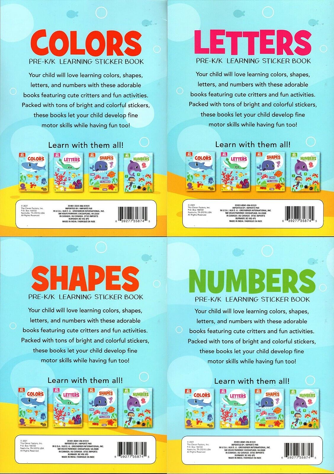 Learning Sticker Book - Educational Workbooks - (Set of 4 Books)