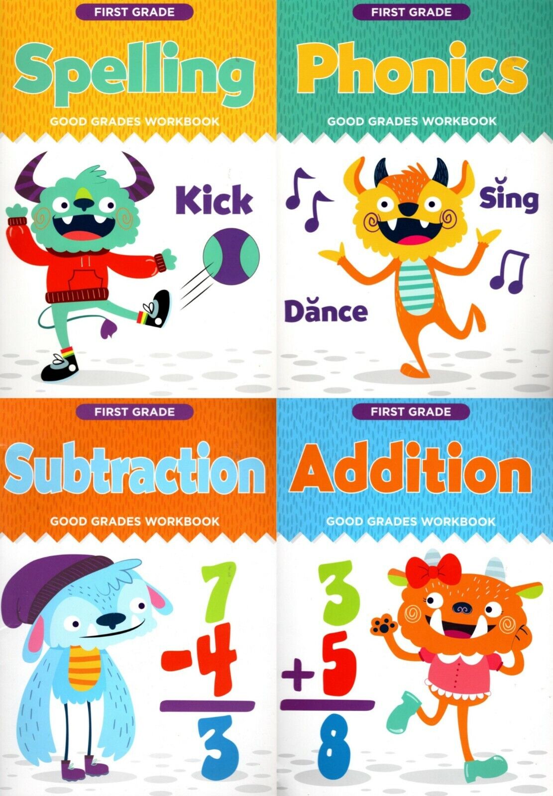 First Grade Educational Workbooks - Spelling, Phonics, Addition, & Subtraction