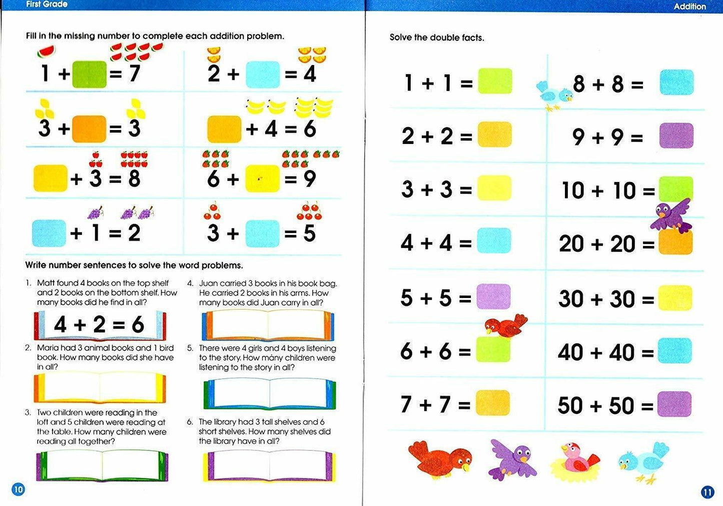 First Grade Educational Workbooks - Spelling, Phonics, Addition, & Subtraction