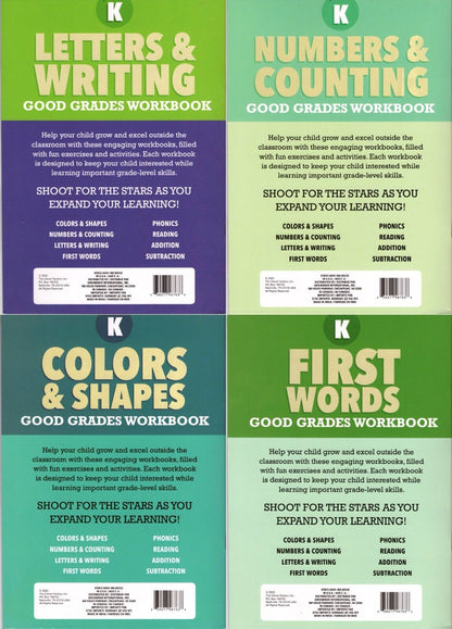 K - Kindergarten Educational Workbooks - Set of 4 Books - v12