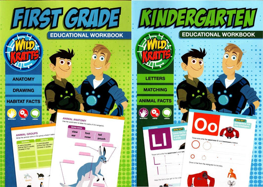 Wild Kratts - Kindergarten + First Grades Education Workbooks (Set of 2 Books)