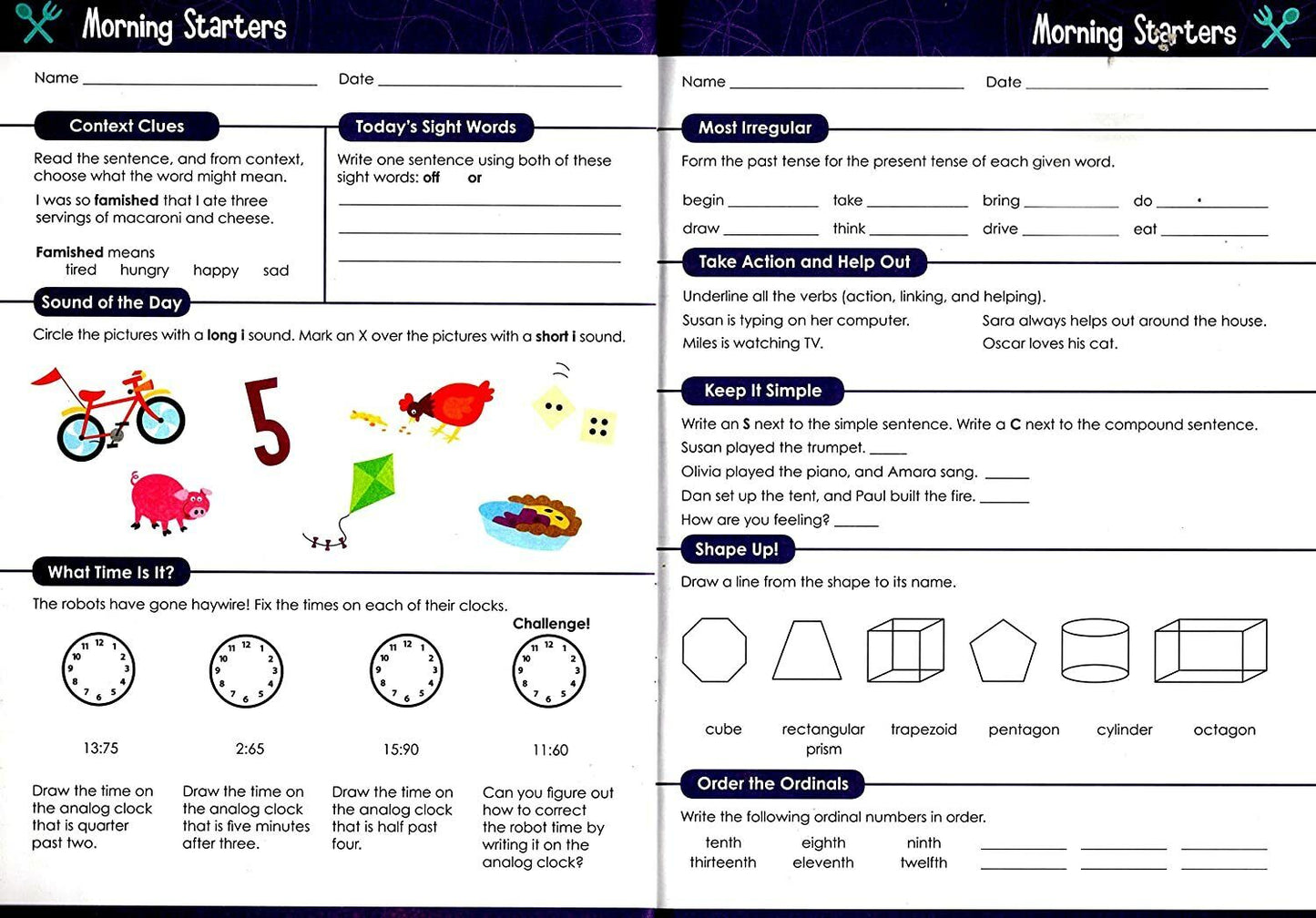 First Grade & Second Grade - Morning Starters Educational Workbooks - Set of 2