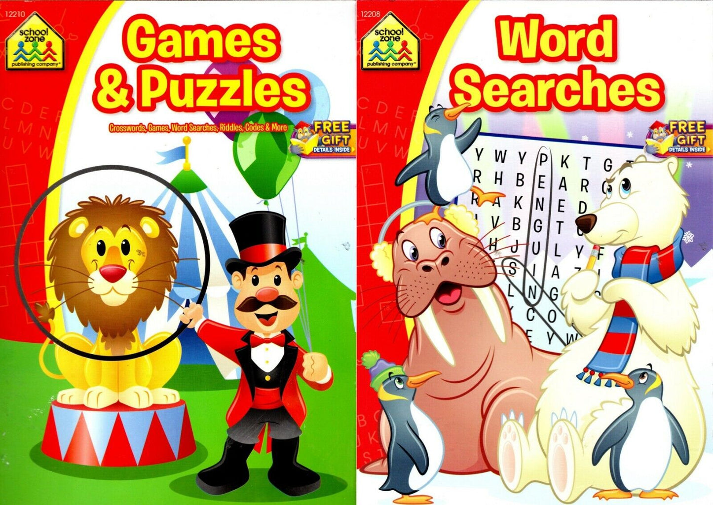 School Zone - Word Searches and Games & Puzzles - Children Book (Set of 2 Books)