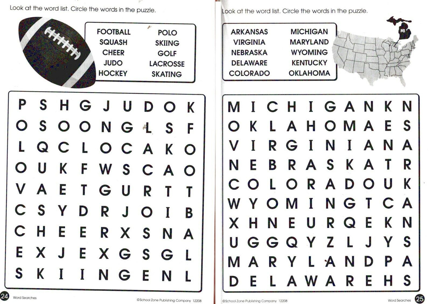 School Zone - Word Searches and Games & Puzzles - Children Book (Set of 2 Books)