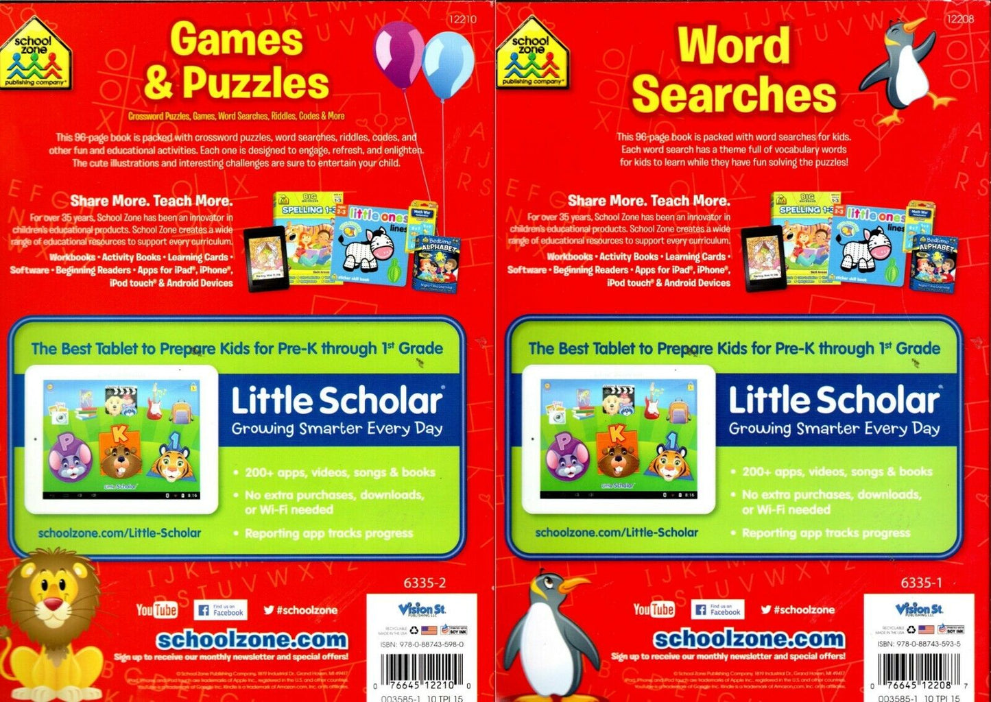 School Zone - Word Searches and Games & Puzzles - Children Book (Set of 2 Books)