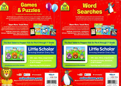 School Zone - Word Searches and Games & Puzzles - Children Book (Set of 2 Books)