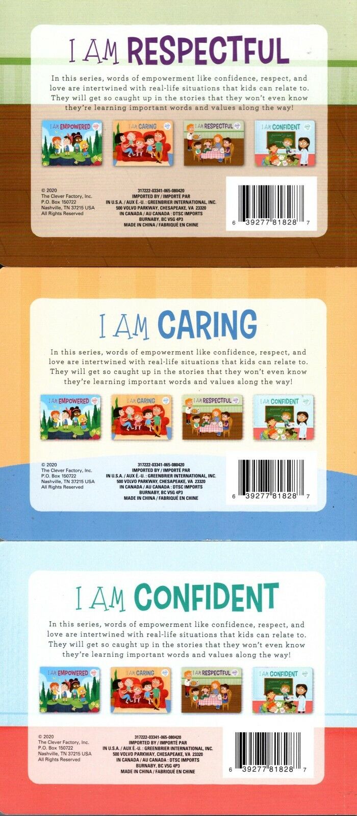 I am Confident, I am Respectful, I am Caring - Children's Board Book (Set of 3)