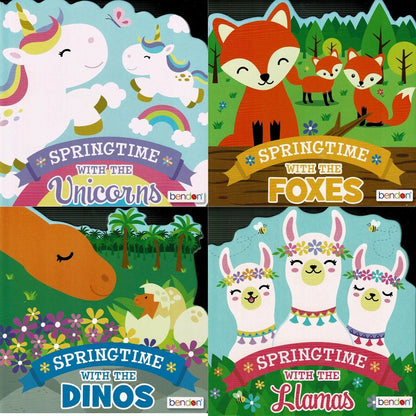 Springtime with the Lamas, Dino's, Foxes, Unicorns. - Children's Board Book Set