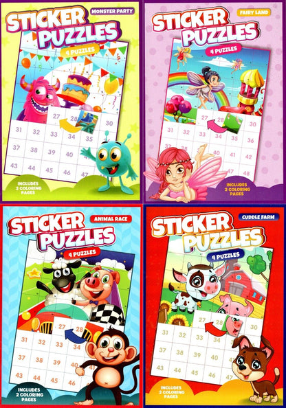 Activity Books for Kids: Sticker Puzzles - Fairy Land, Animal Race, Cuddle Farm