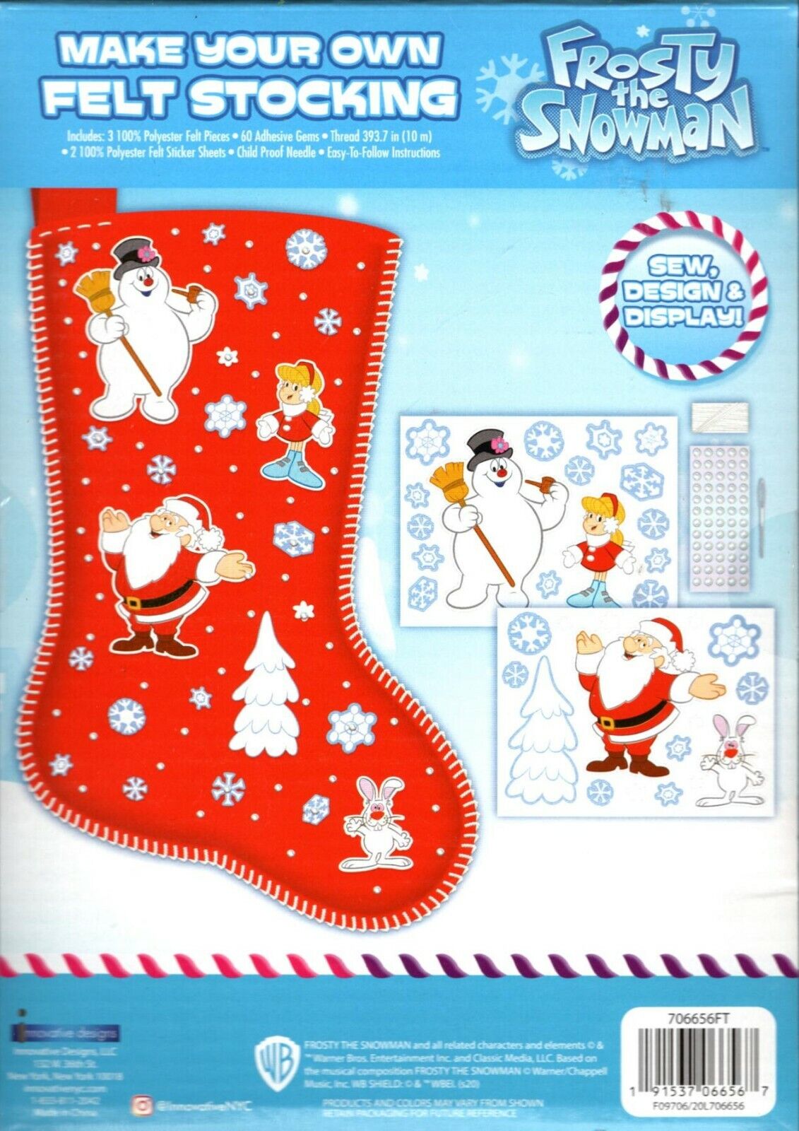 Frosty MAKE YOUR OWN STOCKING Christmas Craft Felt Stickers Gems Sew Design