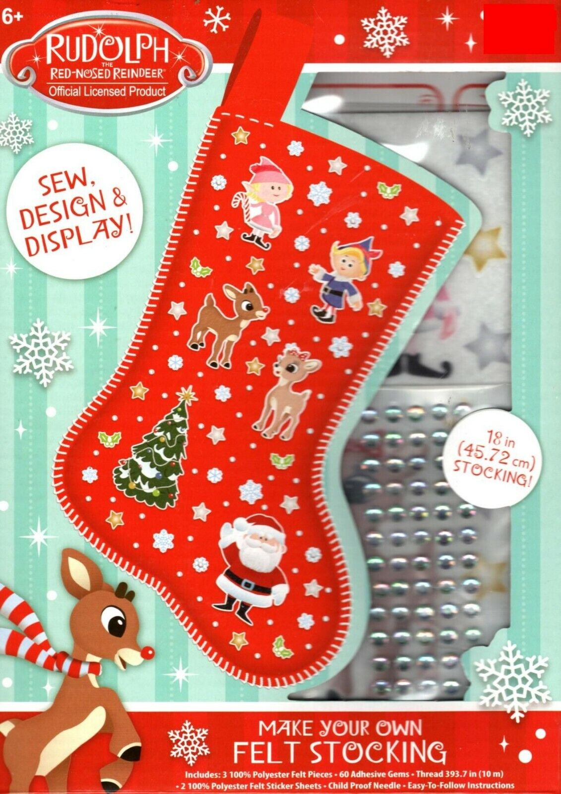 Rudolph MAKE YOUR OWN STOCKING Christmas Craft Felt Stickers Gems Sew Design