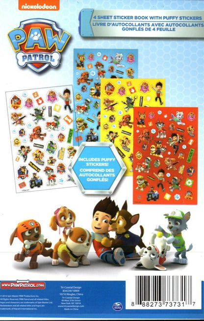 Nickelodeon Paw Patrol - Includes Puffy Stickers 4 Sheet Sticker Book