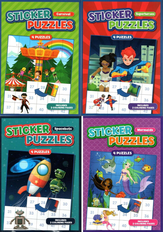 Activity Books: Sticker Puzzles - Mermaids, Space-Bots, Superheroes, Carnival