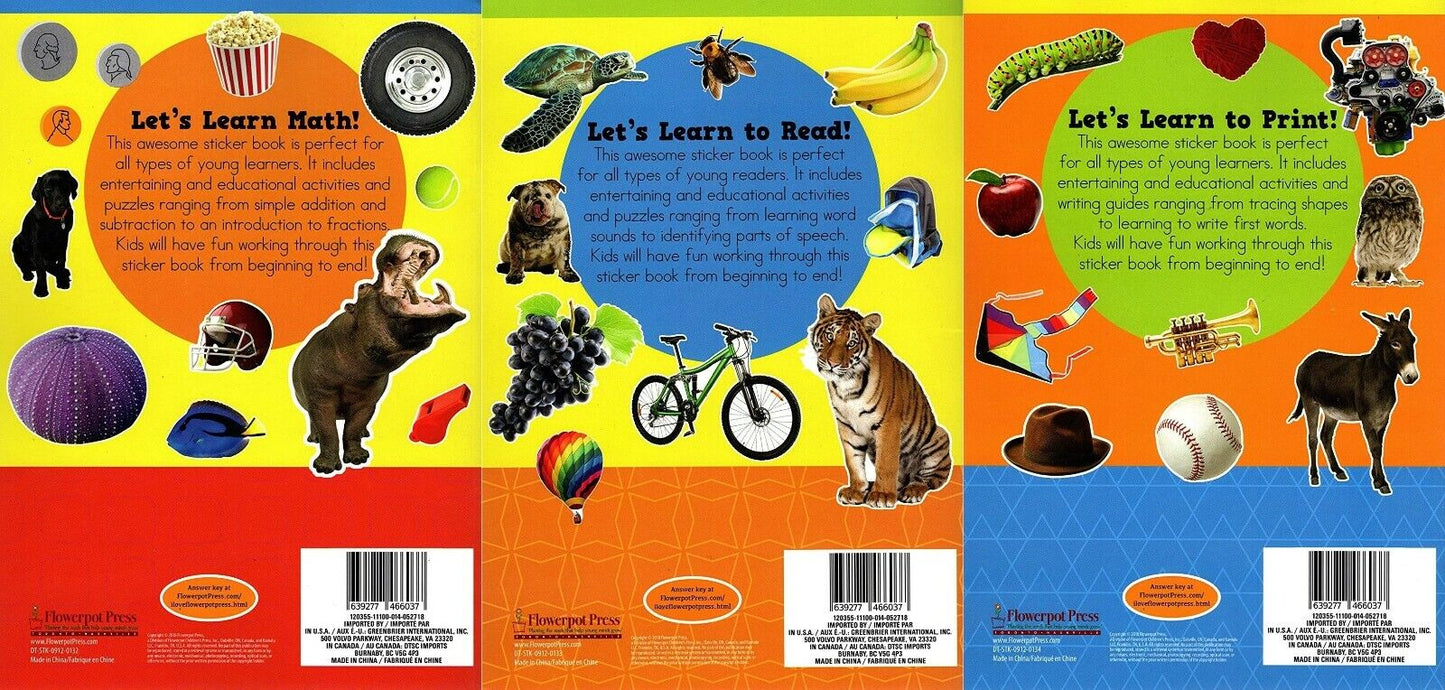 Let's Learn to Read / Let's Learn Math / Let's Learn to Print Sticker Books Set