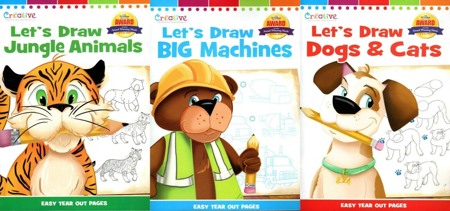 Step-by-Step Tutorial Books - Let`s Draw Dogs&Cat, Big Machines, Jungle Animals - Book