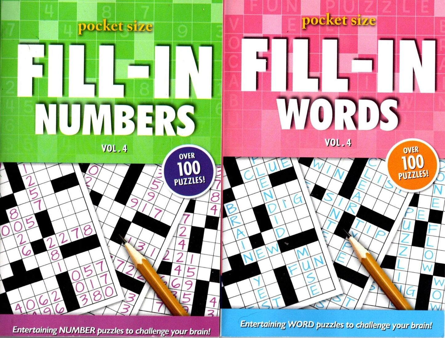 Fill in Numbers and Fill in Words - Over 100 New Puzzles - (Pocket Size) - Vol.4