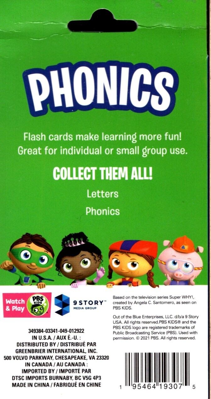 PBS Kids Super Why - Phonics - 36 Education Flash Cards