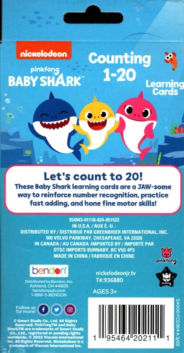 Nickelodeon Baby Shark - Counting 1-20 - Learning 36 Flash cards